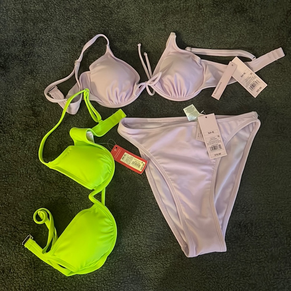 Women’s/juniors swimsuit. +extra top. NWT. Bikini size small purple/green 3pcs. - Picture 1 of 7